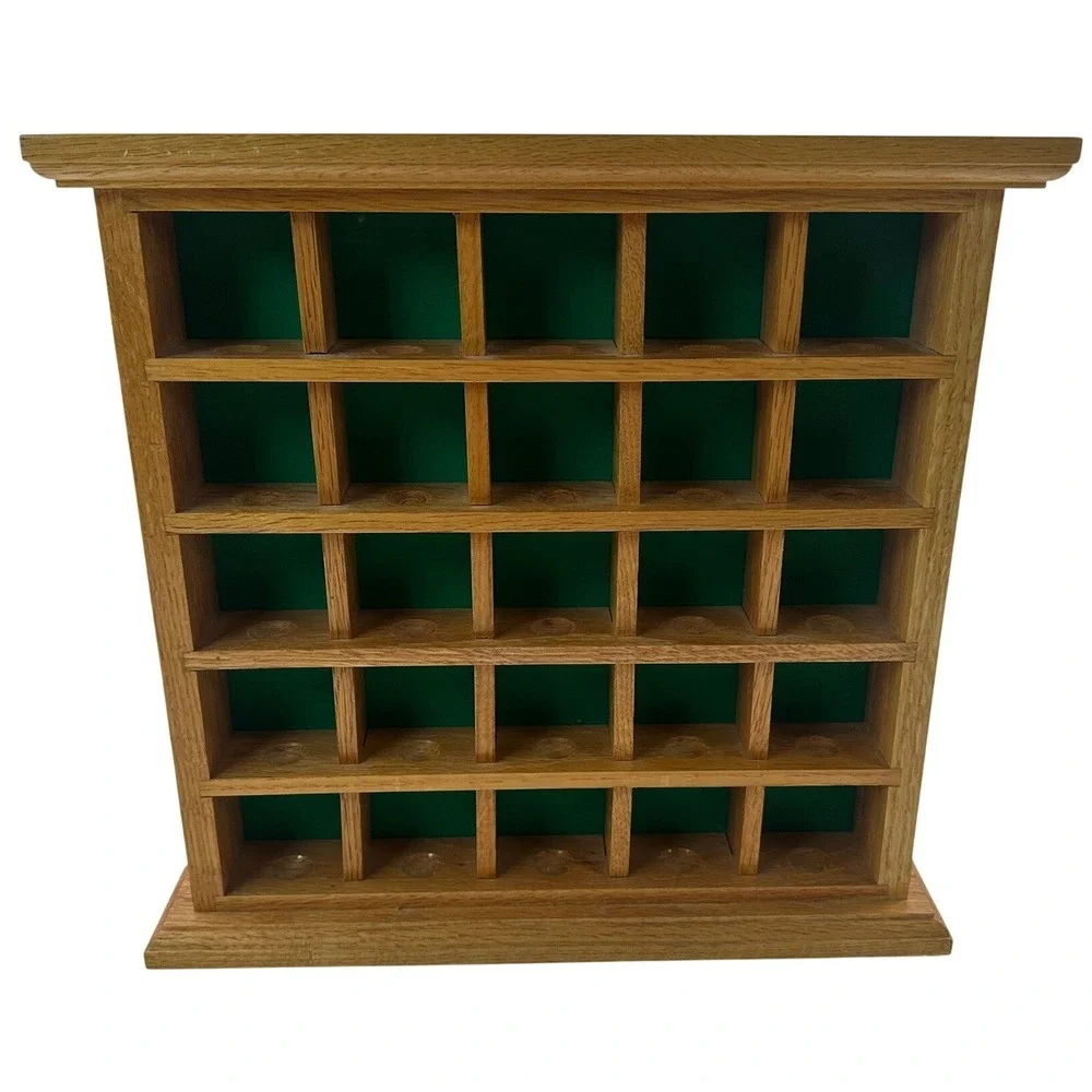Golf Ball Display Case‎ Oak 25 Slots Balls Brown Wood Holder Rack Green Felt